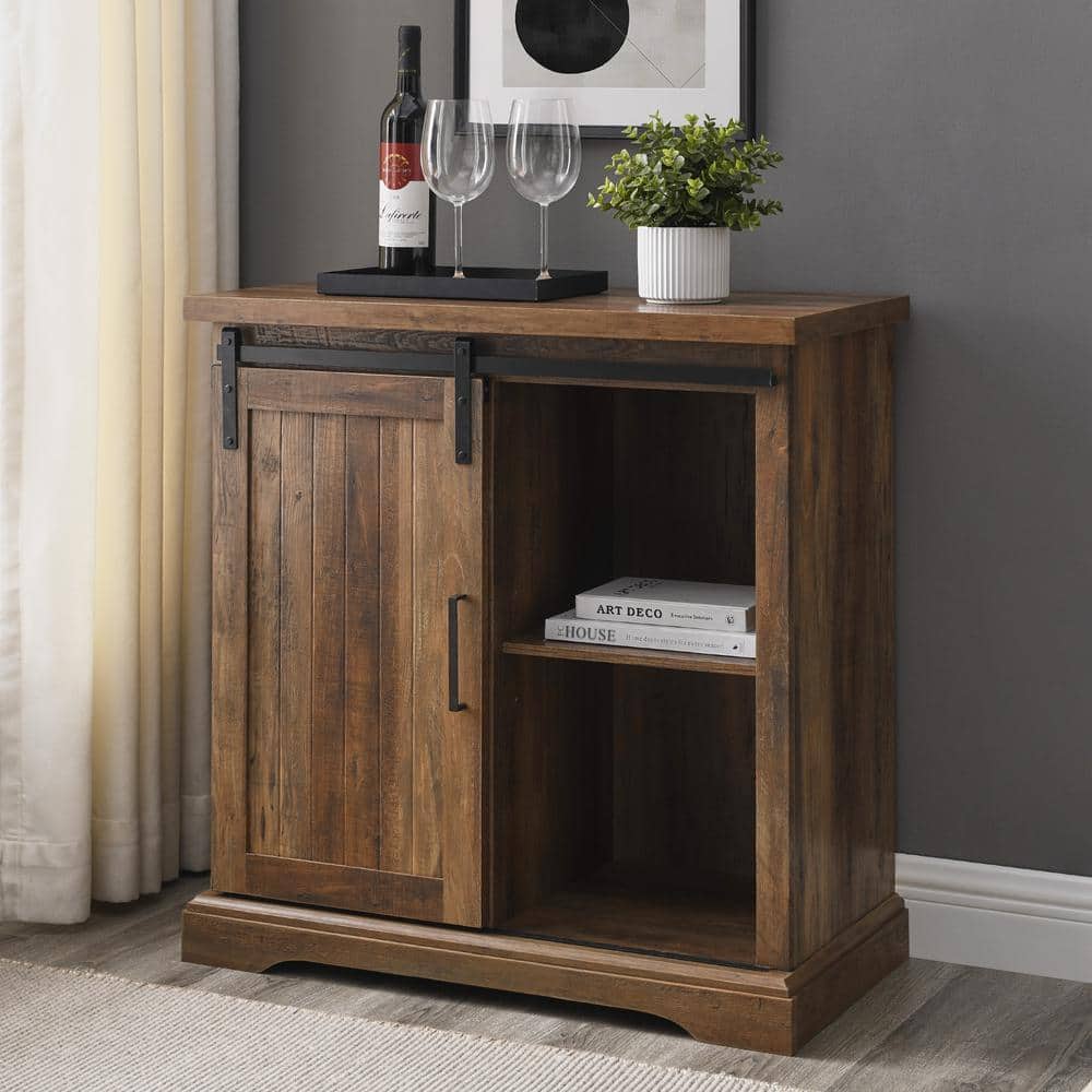Rustic Oak Sliding Barn Door Accent Cabinet