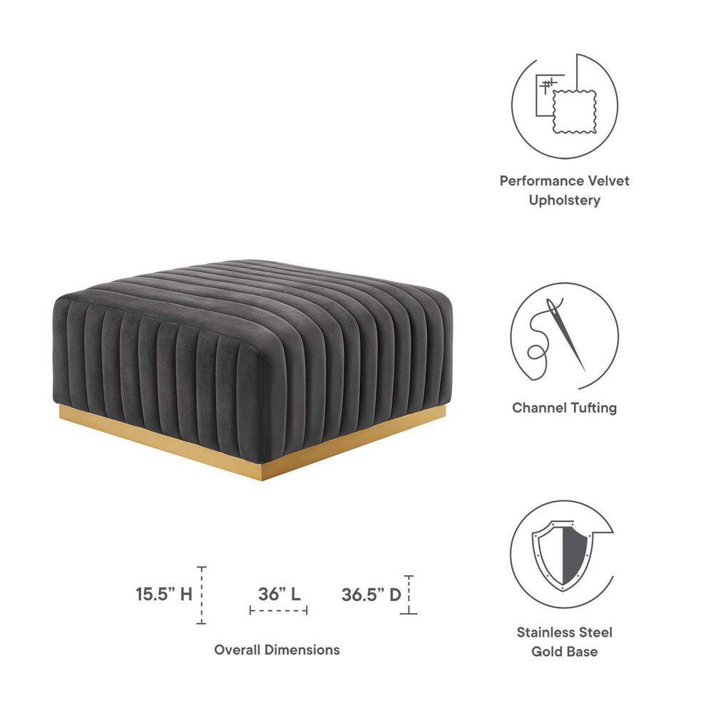 Gray and Gold Velvet Tufted Ottoman with Stainless Steel Base