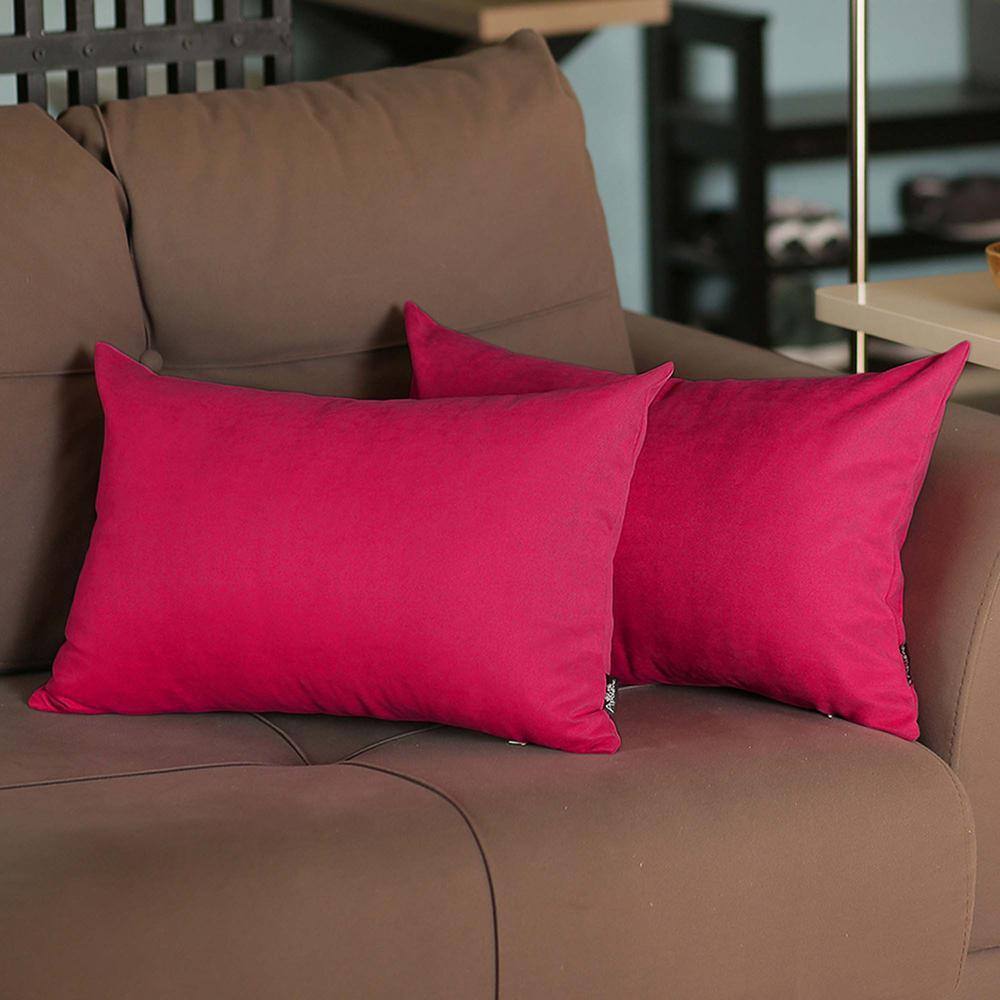 Dark Pink Polyester Lumbar Pillow Covers Set of 2