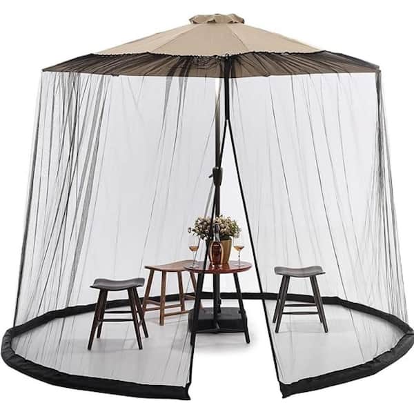 ITOPFOX 7.5 ft. x 11 ft. Black Patio Umbrella Mosquito Net with Double Zipper Door for Outdoor Umbrellas