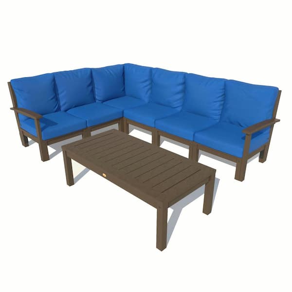 Highwood Bespoke Deep Seating 7-Piece Plastic Outdoor Sectional Set, Conversation Table with Cushions