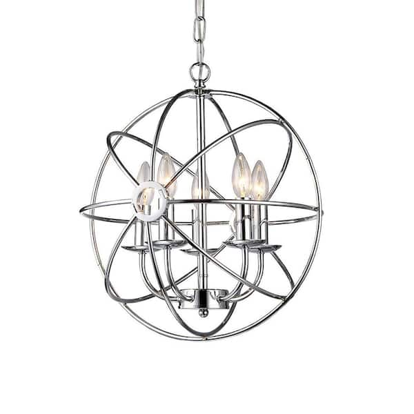 Warehouse of Tiffany Aidee 18 in. 5-Light Chrome Indoor Chandelier with Light Kit