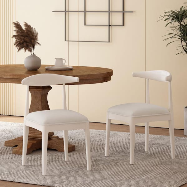 Noble House Cotterell Bleached Wood and Off White Linen Fabric Dining Chair (Set of 2)