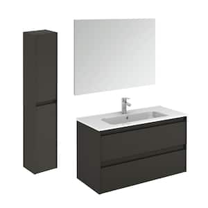 39.8 in. W x 18.1 in. D x 22.3 in. H Bathroom Vanity Unit in Anthracite with Mirror and Column