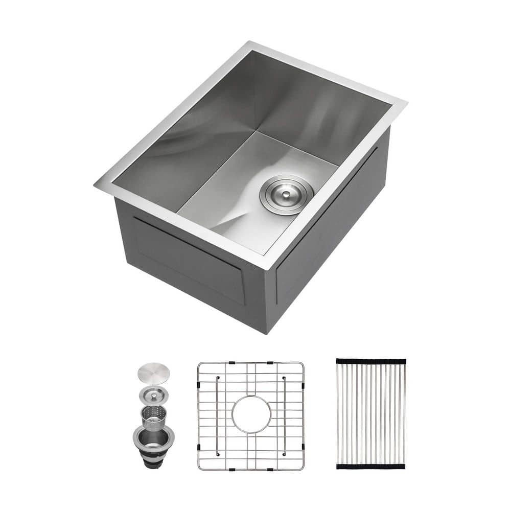 14 in. Undermount Single Bowl 16-Gauge Brushed Nickel Stainless Steel Kitchen Sink with Dish Grid price history on PriceWatchPro