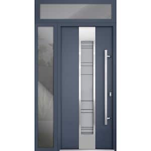 0757 48 in. W. x 96 in. Left-hand/Inswing Frosted Glass Gray Graphite Steel Prehung Front Door with Hardware