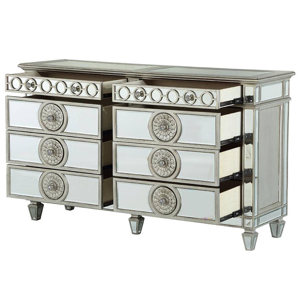 Varian 68" Mirrored White Glam Dresser with Felt Lined Drawers
