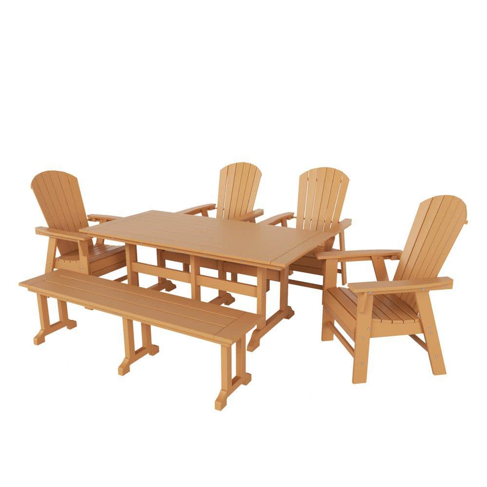 Teak Beige 6-Piece Rectangular Outdoor Dining Set with Bench
