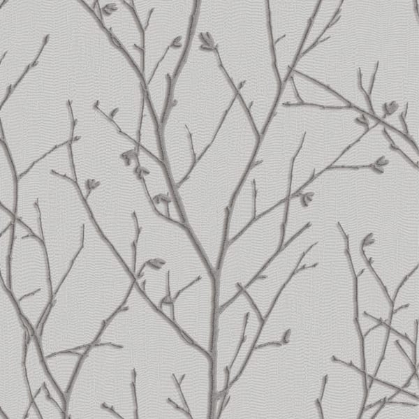 Graham & Brown Evita Water Silk Sprig Silver Wallpaper