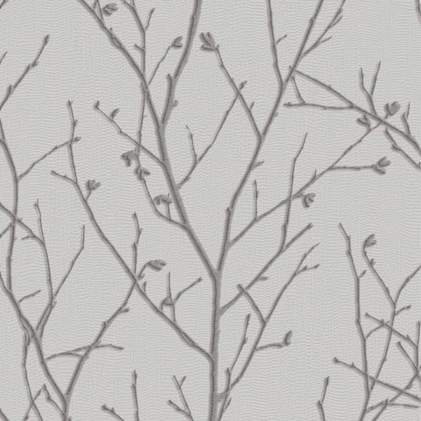 Graham & Brown Water Silk Sprig Silver Wallpaper Sample