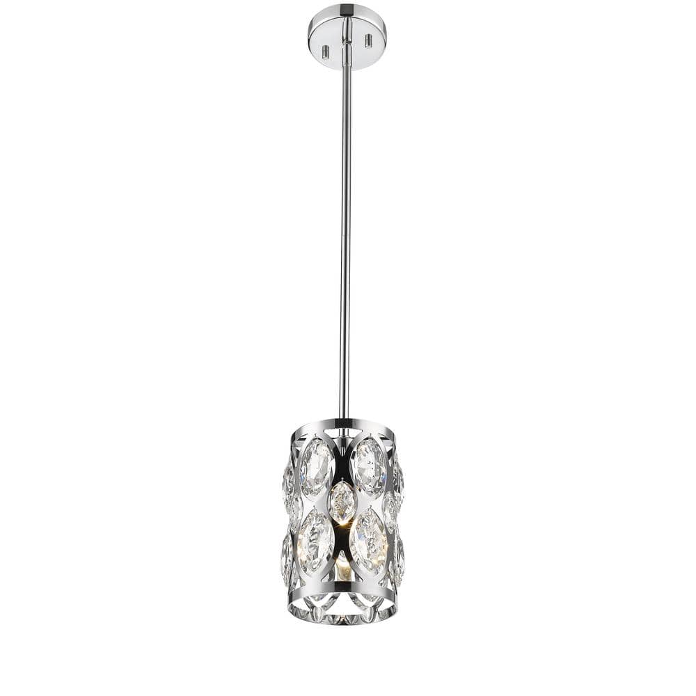 Crystal and Chrome Mini Pendant Light in Matte Black