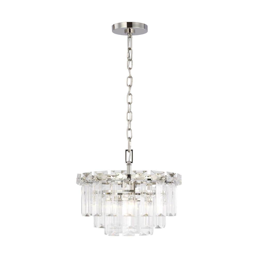 Polished Nickel and Crystal 4-Light Tiered Chandelier