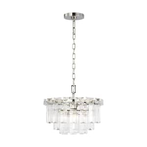 Arden 16.125 in. W x 13 in. H 4-Light Polished Nickel Glam Indoor Dimmable Small Chandelier with Textured Glass Panels