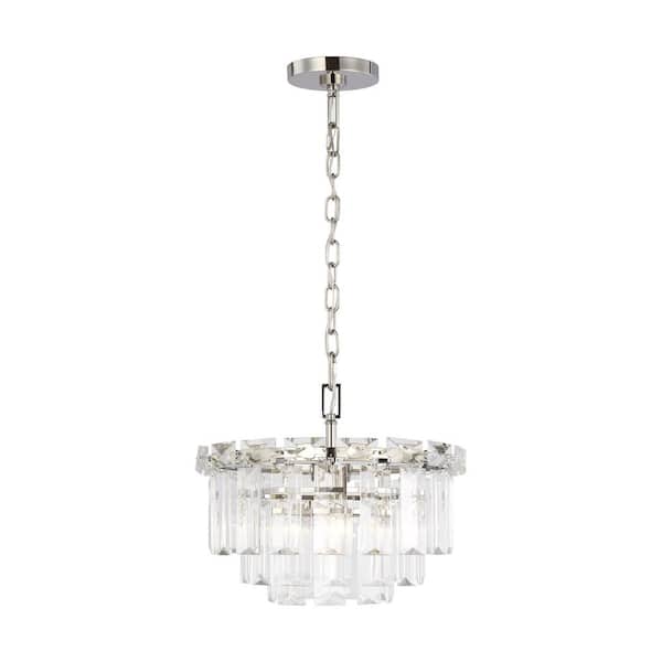 Generation Lighting Arden 16.125 in. W x 13 in. H 4-Light Polished Nickel Glam Indoor Dimmable Small Chandelier with Textured Glass Panels