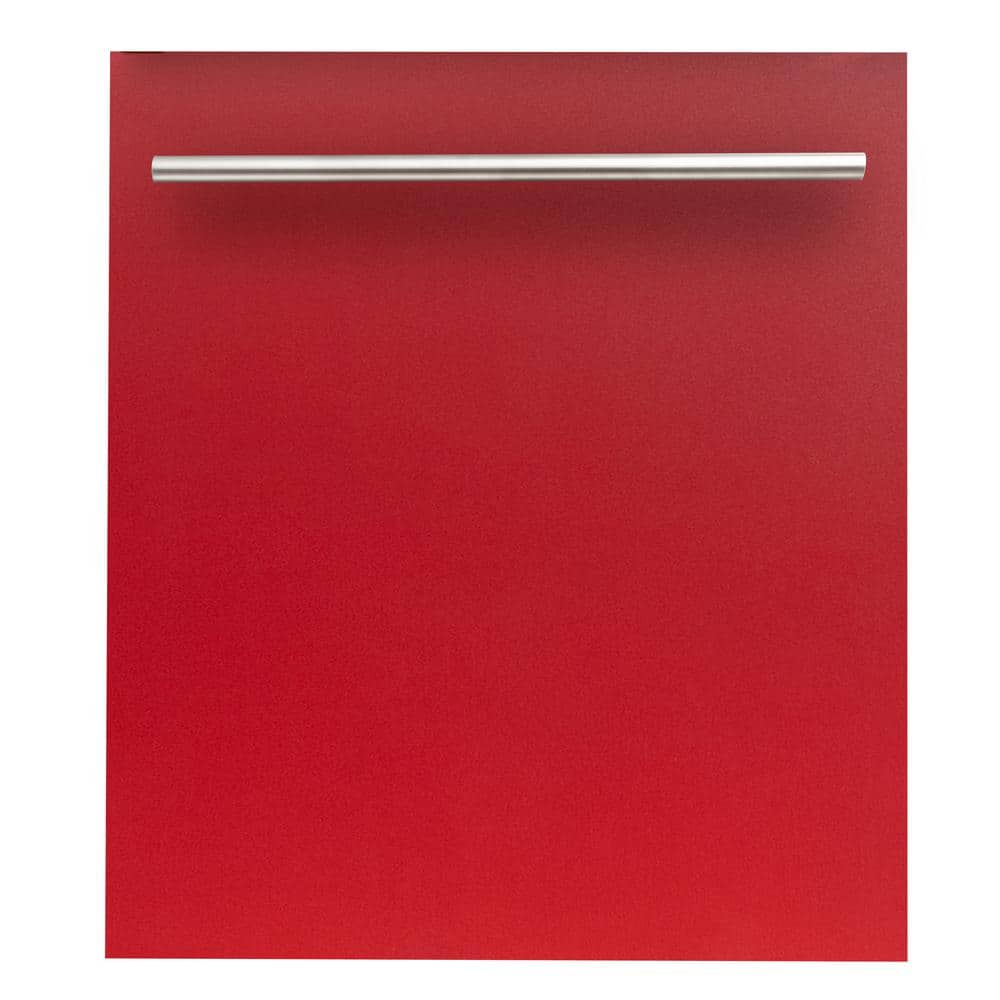 ZLINE Kitchen and Bath 24 in. Top Control 6-Cycle Compact Dishwasher with 2 Racks in Red Matte and Modern Handle