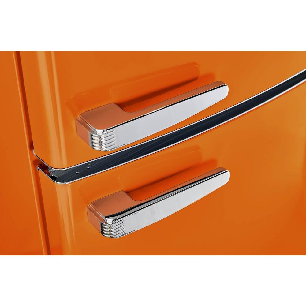 Creamsicle Orange Retro Bottom Freezer Refrigerator with Chrome Handles
