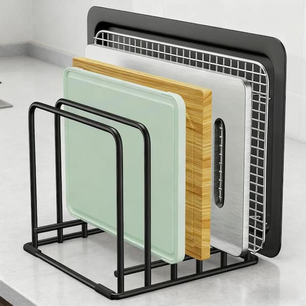 2-Pack 5-Tier Black Metal Dish Rack and Cutting Board Organizer, Rust-Resistant, Sturdy and Stable