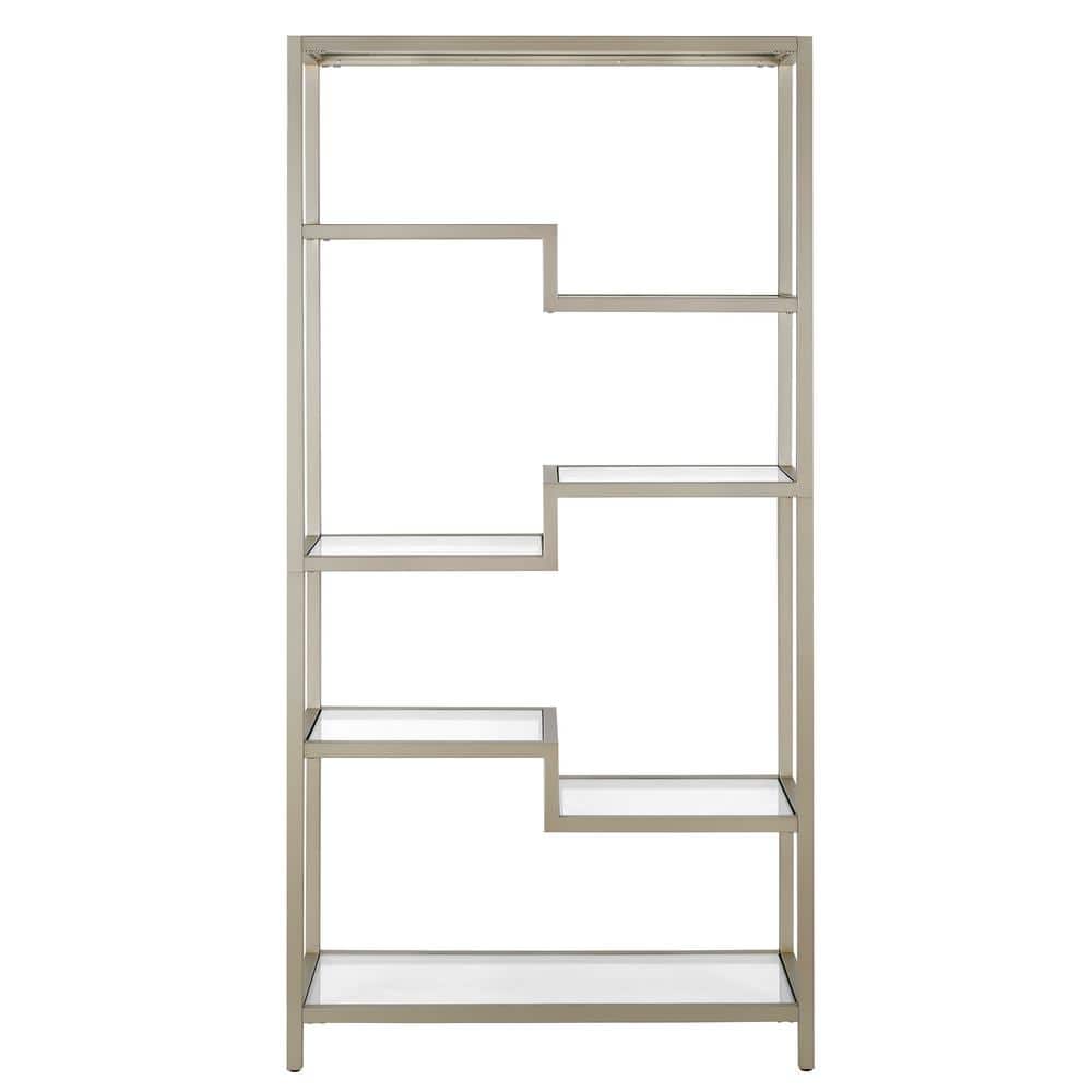 Johann Modern 68" Satin Nickel Metal and Tempered Glass Bookcase