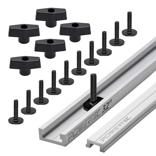 32 in. Miter T-Track with Miter T-Bar, 1/4 in. 20 x 1 in. Long Miter T-Bolts (10PK) and 1/4 in.-20 T Knobs (5PK)