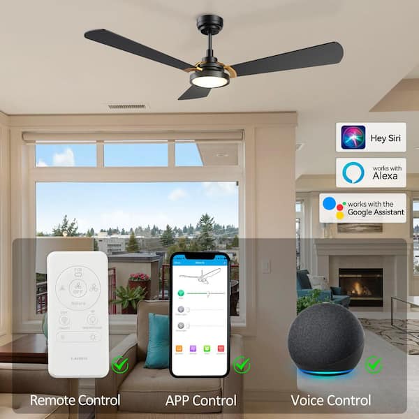 Veter II 56 in. Dimmable LED Indoor/Outdoor Black Smart Ceiling Fan with Light and Remote, Works with Alexa/Google Home