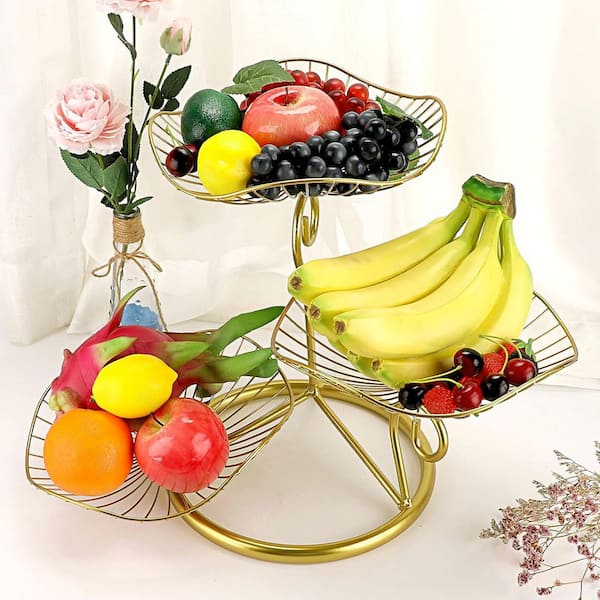 1 Piece 3-Tier Metal Wire Detachable Fruit Bowl Set, Modern Countertop Organizer for Kitchen Storage in Gold