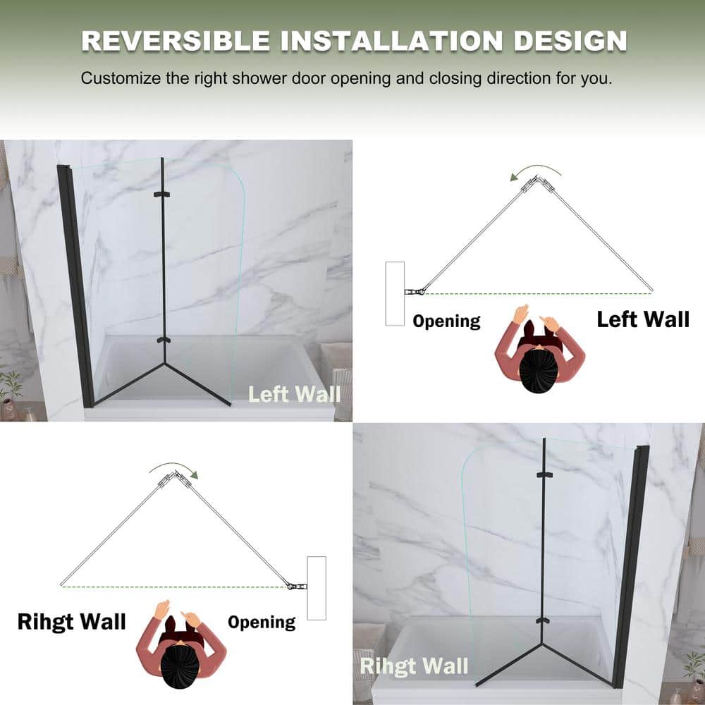 Matte Black Frameless Pivot Tub Door with Clear Glass