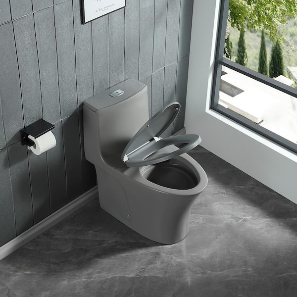 Staykiwi 1-Piece 1.1/1.6 GPF Dual Flush Elongated Toilet in Light Gray