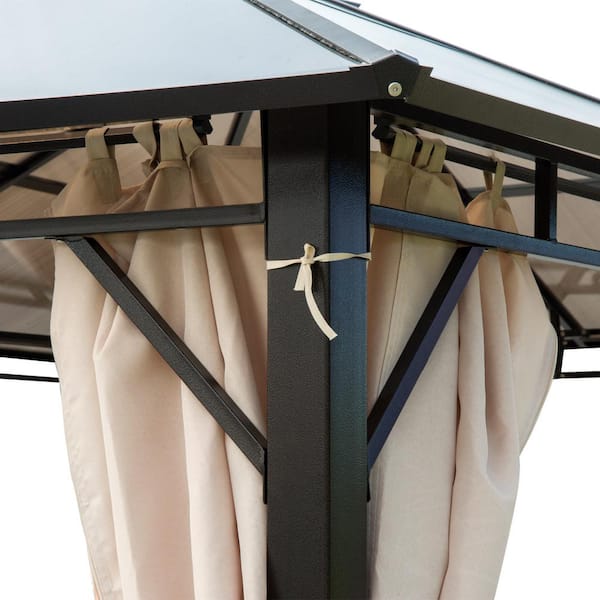 10 ft. x 12 ft. Outdoor Steel Frame Gazebo with Twin-Wall Polycarbonate Hardtop Roof and Removable Curtains