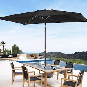 6 ft. x 9 ft. Rectangular Patio Market Umbrella with UPF50+, Tilt Function and Wind-Resistant Design in Black