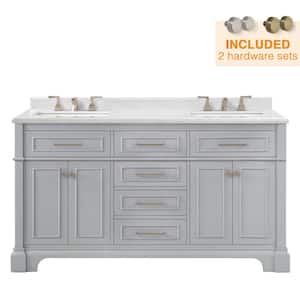 Melpark 60 in. W x 22 in. D Bath Vanity in Dove Gray with a Cultured Marble Vanity Top in White with White Sink