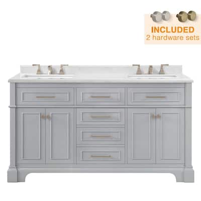 Melpark 60 in. W x 22 in. D Bath Vanity in Dove Grey with a Cultured Marble Vanity Top in White with White Sink