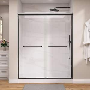 60 in. W x 72 in. H Shower Sliding Door Framed Shower Door in Black Finish Reversible Installation Shower Glass Door