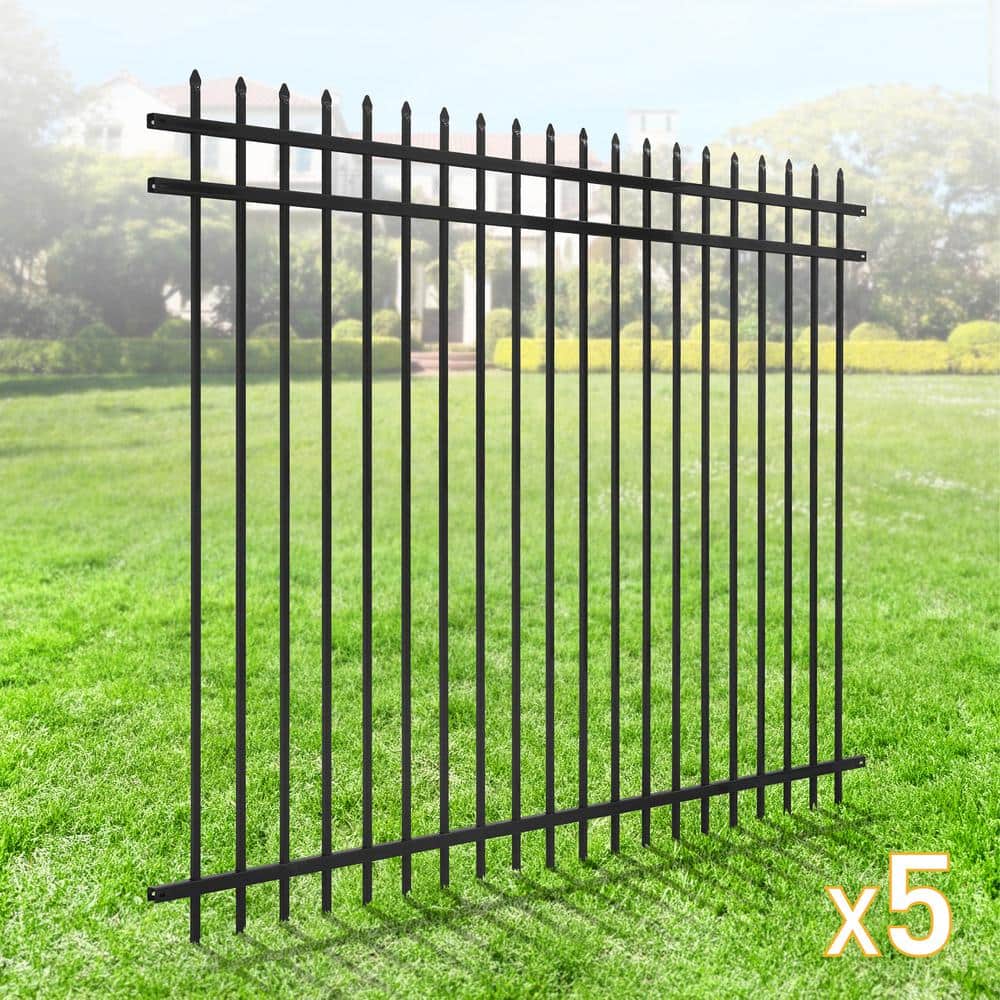 Heavy Duty Black Steel 6FT x 8FT Fence Panels, Pack of 5
