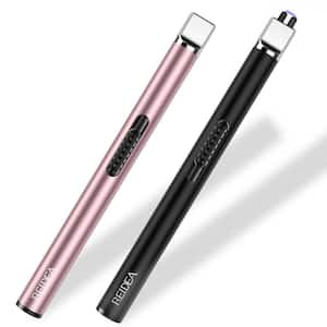Windproof Rose Gold & Black Zinc Alloy Electronic Rechargeable USB Flameless Lighter Arc with Safe Button 2-Pack