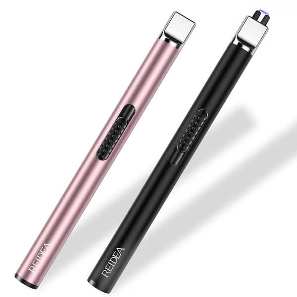 Afoxsos Windproof Rose Gold & Black Zinc Alloy Electronic Rechargeable USB Flameless Lighter Arc with Safe Button 2-Pack