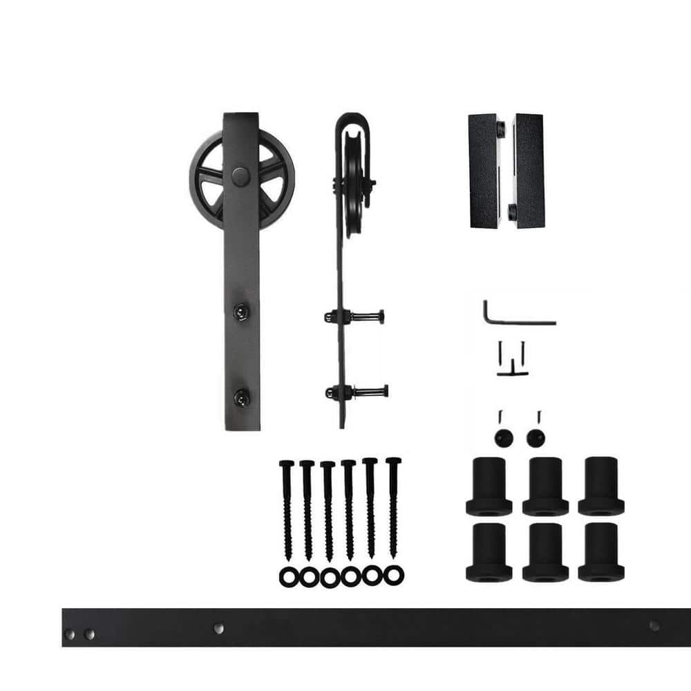 8 ft./96 in. Black Rustic Non-Bypass Sliding Barn Door Hardware Kit Spoke Wheel Design Roller for Single Door price history on PriceWatchPro