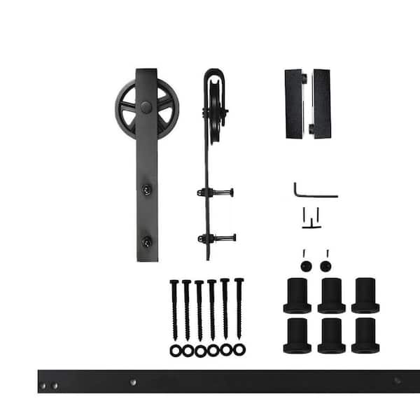 HOMACER 8 ft./96 in. Black Rustic Non-Bypass Sliding Barn Door Hardware Kit Spoke Wheel Design Roller for Single Door