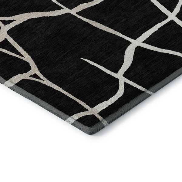 Mayfield Premium Machine Washable Abstract AMF1049 Black 9 ft. x 12 ft. Area Rug