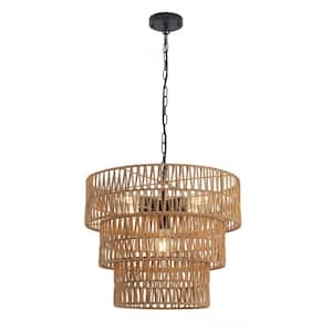 20 in. 3-Tier Light Fixtures 5-Light Boho Hand-Woven Rattan Chandelier