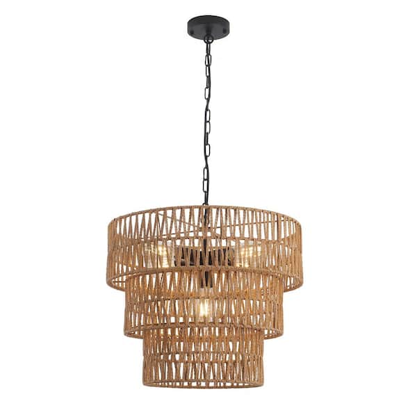 Rviezza 20 in. 3-Tier Light Fixtures 5-Light Boho Hand-Woven Rattan Chandelier