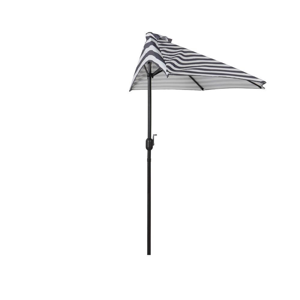 Fiji 9 ft. Outdoor Patio Half-Round Market Umbrella with Crank Lift in Gray/White Stripe price history on PriceWatchPro