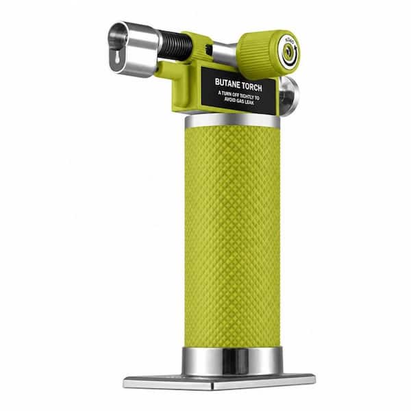 Metal, Green Butane Torch Lighter with Dual Flame, Adjustable Flame, Refillable, For Baking (Butane Not Included)