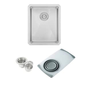Undermount 16-Gauge Stainless Steel 16x20x10 in. Single Bowl Kitchen Sink Combo w/ Cutting Board Colander and Strainer