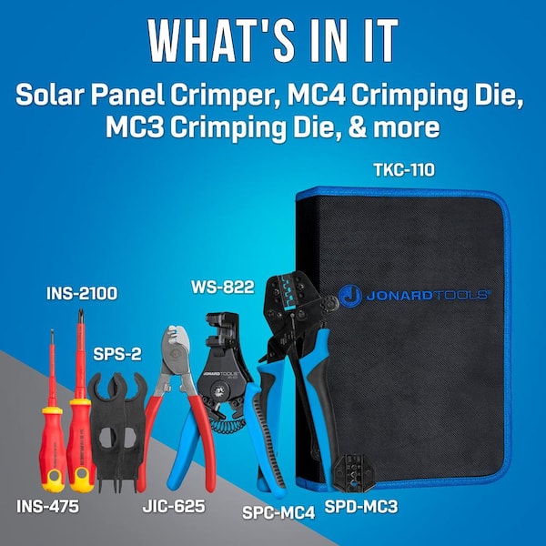 Jonard Tools Engarzadora SPC-MC4 para contactos del conector MC4 del panel  solar con el troquel que prensa incluido