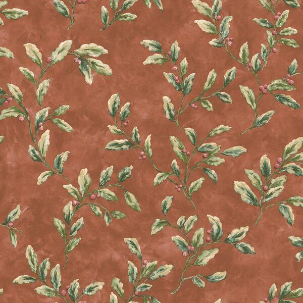 The Wallpaper Company 56 sq. ft. Orange Earth Tone Berries And Leaves Wallpaper