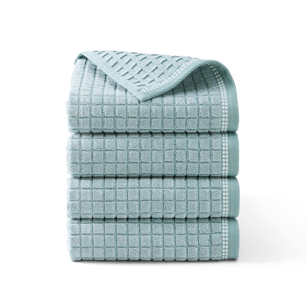 Windowpane Textured 20 in. x 30 in. Aqua Blue Cotton Hand Towel Set 4-Pack price history on PriceWatchPro