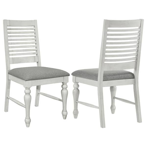Coaster Aventine Vintage White and Grey Fabric Ladder Back Dining Side Chair (Set of 2)