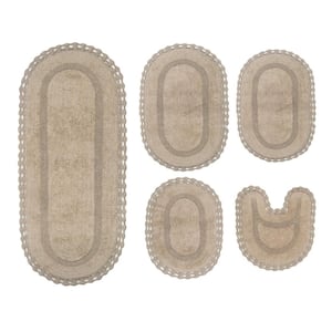 Hampton Crochet Reversible 100% Cotton Bath Rug, 5-Pcs Set with Contour, Linen