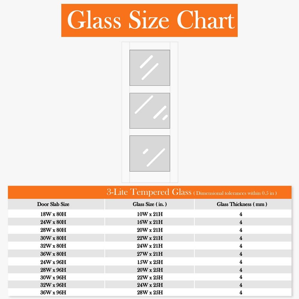32" x 80" White Primed 3-Lite Frosted Glass Interior Door