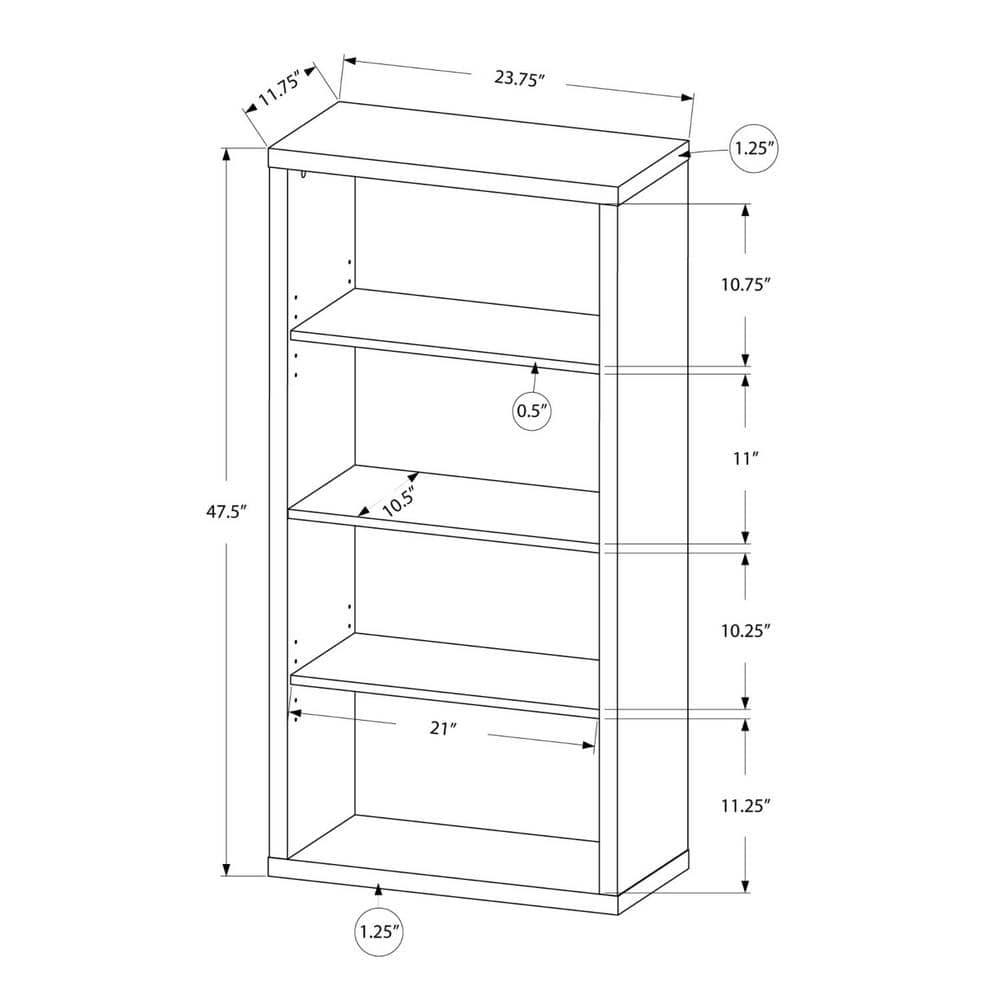 47.5" White Adjustable Particle Board and MDF Bookshelf